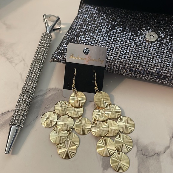 Gold Spiral Dangle Earrings - Picture 7 of 8